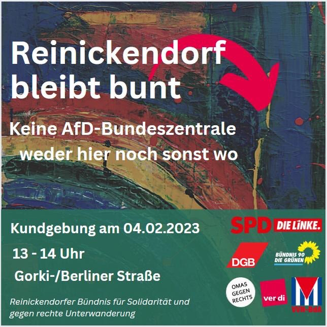 Reinickendorf bleibt bunt! Demo gegen die AfD: 04.02. um 13-14 Uhr